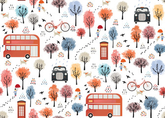 London transport with a male child - seamless pattern
