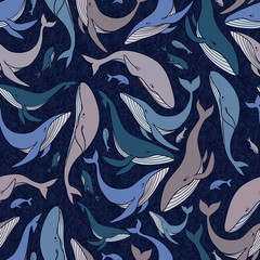 School of whales - seamless pattern 