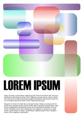 Book, textbook cover design. Abstract minimalist background with simple geometric elements, transparent multicolored pastel rectangles on white background. Lorem ipsum example text, vector EPS10