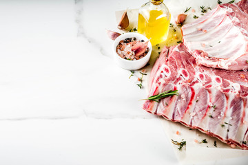 Raw meat, pork ribs with herbs and spices 
