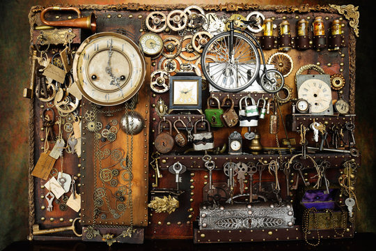 Steampunk ingranaggi  orologi lucchetti e chiavi