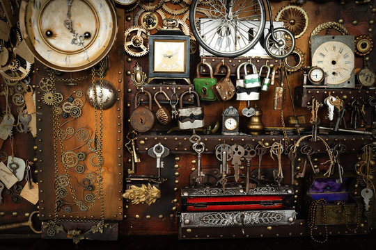 Steampunk ingranaggi  orologi lucchetti e chiavi