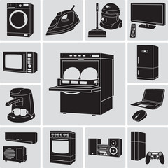 Household appliances and electronics detailed icons. Vector illustration