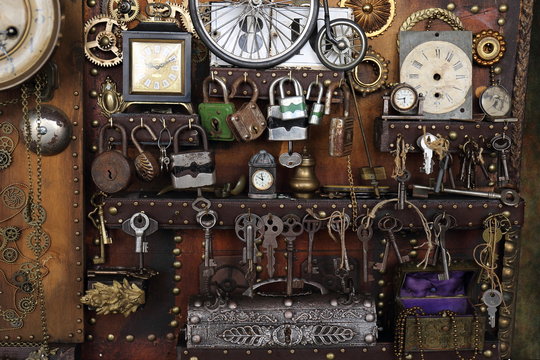 Steampunk ingranaggi  orologi lucchetti e chiavi