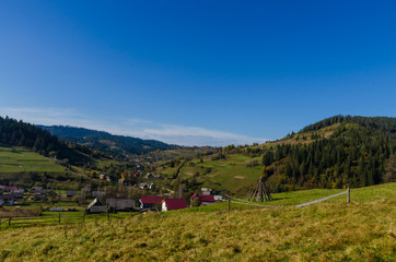 Carpathian mountains in sunny day in the autumn season