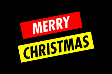 Two angled lines of text: Merry Christmas. 1970s progressive poster style. White, red and yellow on black.
