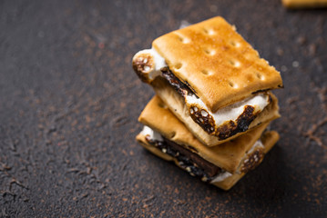 Homemade s'mores with crackers, marshmallows and chocolate