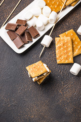 Homemade s'mores with crackers, marshmallows and chocolate