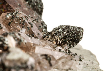 Macro mineral stone quartz chlorite Palygorskite rock on a white background