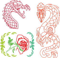 rose, flower, vegetable. pattern. dragon