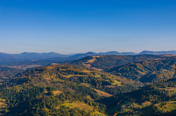 Carpathian mountains in sunny day in the autumn season