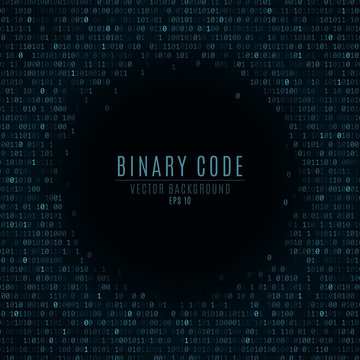 Binary code. Abstract background. Falling blue glowing numbers. Global network. High technologies, programming, sci-fi. Hacking system. Vector illustration