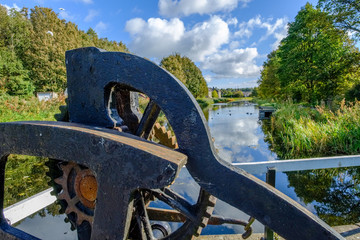 Looking over the Bridge Lock Mechanism down the old Fourth & Clyde canal in Autumn