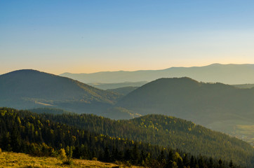 Plakat Carpathian mountains in sunny day in the autumn season