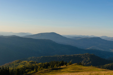 Carpathian mountains in sunny day in the autumn season