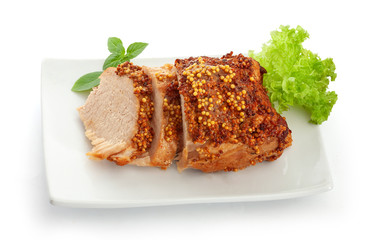 Baked pork with french mustard