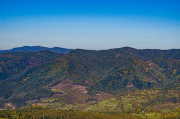 Fototapeta na wymiar Carpathian mountains in sunny day in the autumn season