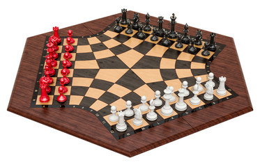 3 Player Chess or Three Man Chess. 3D rendering