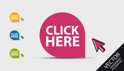 Click Here Button - Colorful Vector Illustration With Mouse Arrow - Isolated On Transparent Background
