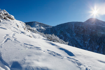 "Przelecz miedzy Kopami" in Tatra mountains, winter time