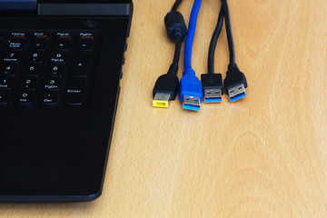 Cables and laptop