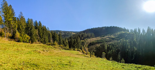 Carpathian mountains in sunny day in the autumn season