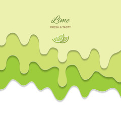 Melted flowing lime green background. 3d paper cut out layers.
