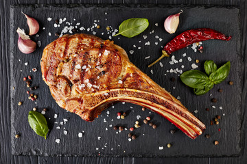 close-up of grilled steaks, flat lay