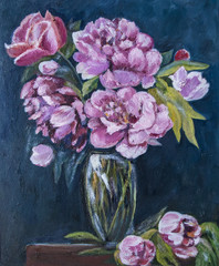 still life of flowers, chrysanthemums in a vase, oil painting