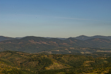 Carpathian mountains in sunny day in the autumn season