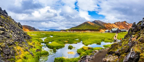 Tuinposter Hiking trail in beautiful colorful volcanic mountains Landmannalaugar in Iceland © neurobite