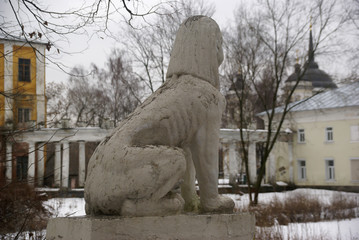 Sculpture of Sphinx in winter