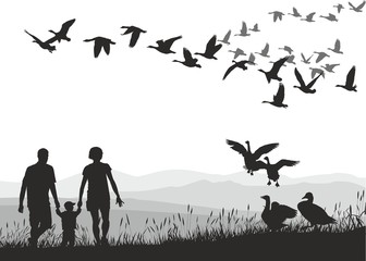 Young family and geese at the beginning of migration © ČEREŠŇÁK  Vladimír