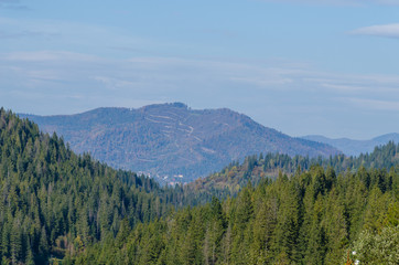 Carpathian mountains in sunny day in the autumn season