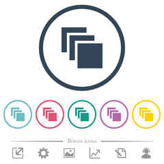 Multiple canvases flat color icons in round outlines