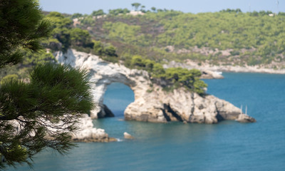 The dramatic Arch of San Felice on the Gargano Peninsula, Puglia, Italy. Photographed on a clear day in late summer. 