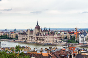 Fototapeta na wymiar View from above on the Budapest city and Hungarian Parliament Building on the bank of the Danube river