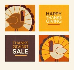 Happy Thanksgiving and autumn design elements set. Abstract turkeys and text designs. For greeting cards, web pages, banners, posters, decoration.