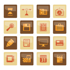 Business and office icons over brown background -  vector icon set