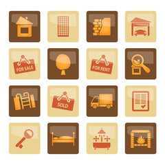 Real Estate icons over brown background - Vector Icon Set