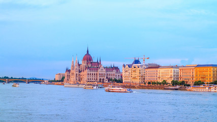 Fototapeta na wymiar Hungarian Parliament Building on the bank of Danube river in the Budapest city