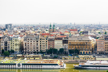 View from above on the Budapest city, historical district and Danube river in Hungary