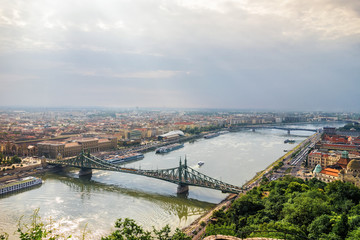 Fototapeta na wymiar View from above on the Budapest city, historical district and Danube river in Hungary