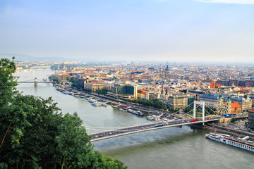 Fototapeta premium View from above on the Budapest city, historical district and Danube river in Hungary
