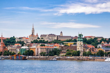 Cityscape of historical district in Budapest city on bank of Danube river, Hungary