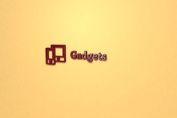 Text Gadgets with red 3D illustration and yellow background