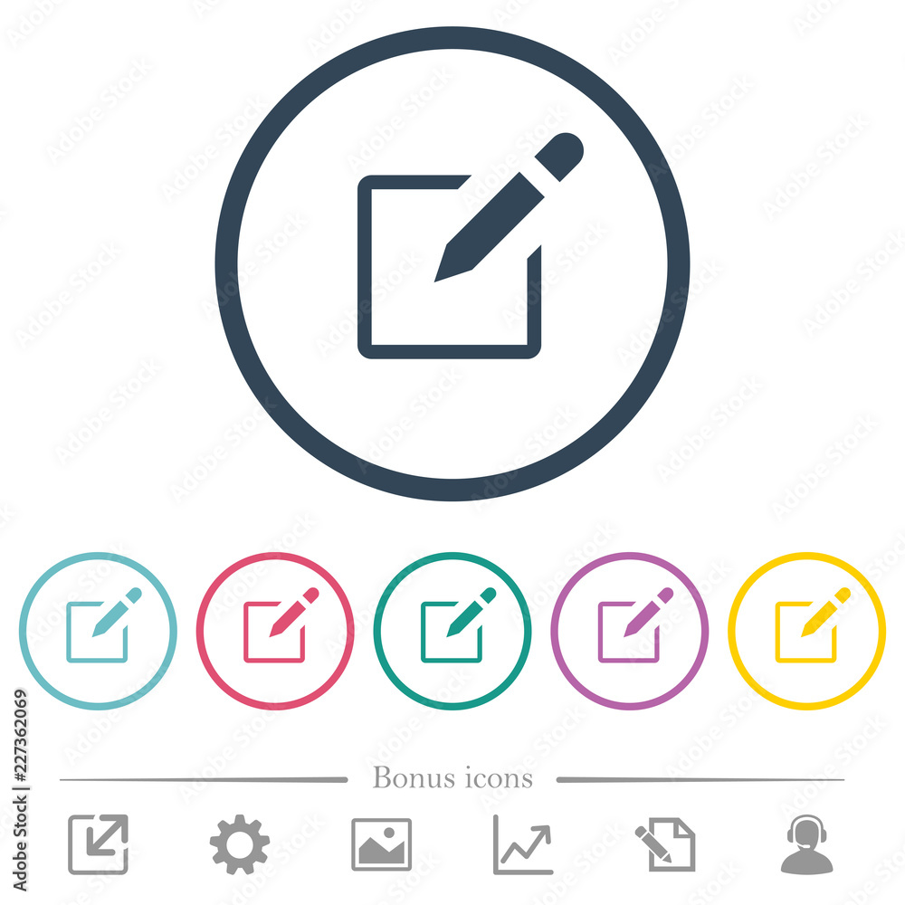 Poster editbox with pencil flat color icons in round outlines