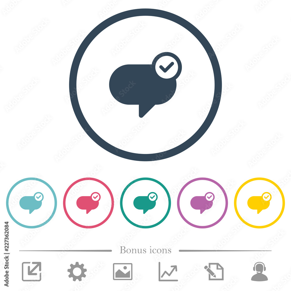 Poster message sent flat color icons in round outlines