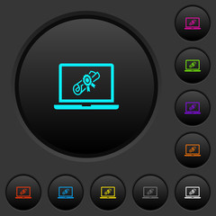 Webinar on laptop dark push buttons with color icons