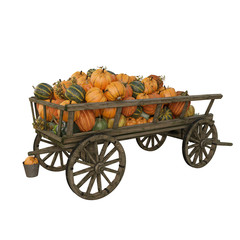 wooden cart with pumpkins